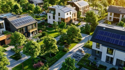 Fototapeta premium Innovative green residential complex showcasing energy-efficient design and sustainability