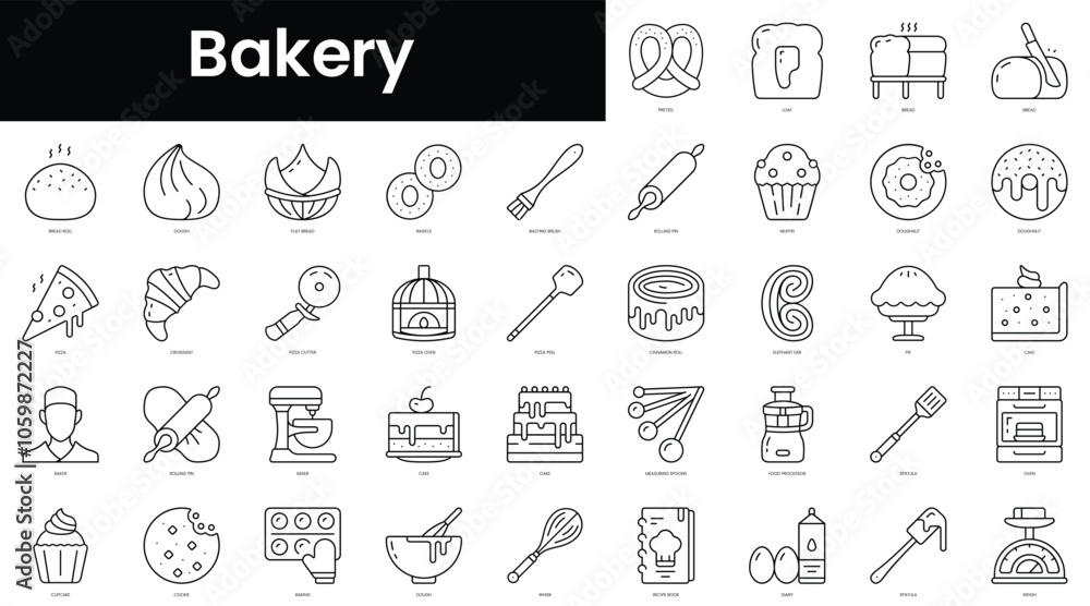 Aufkleber set of outline bakery icons. minimalist thin linear web icon set. vector illustration.