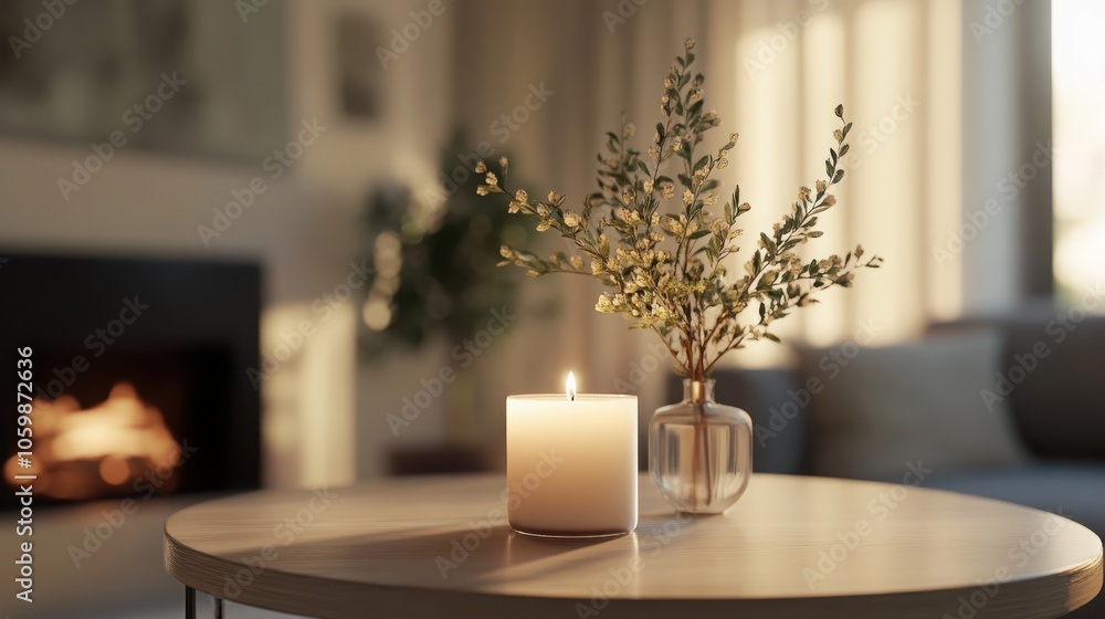 Aufkleber soft glow of candlelight on a simple table creating a serene atmosphere in a cozy space