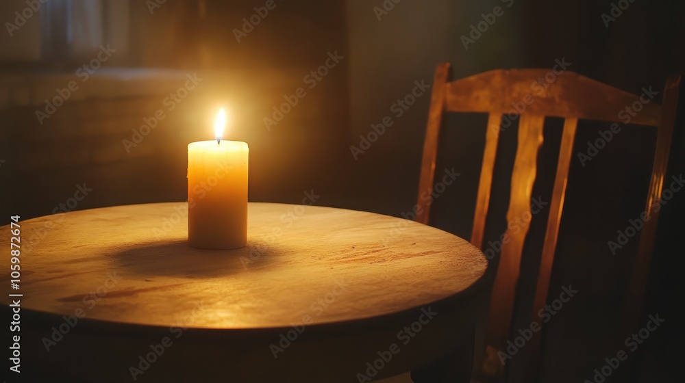 Aufkleber candle with soft glow on simple table creating a serene atmosphere of calm and comfort