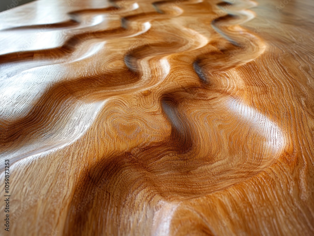 Poster close-up of a carved wooden surface with wave-like patterns
