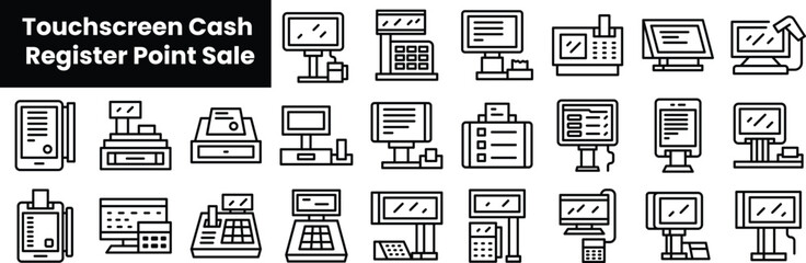 Set of outline touchscreen cash register point sale icons