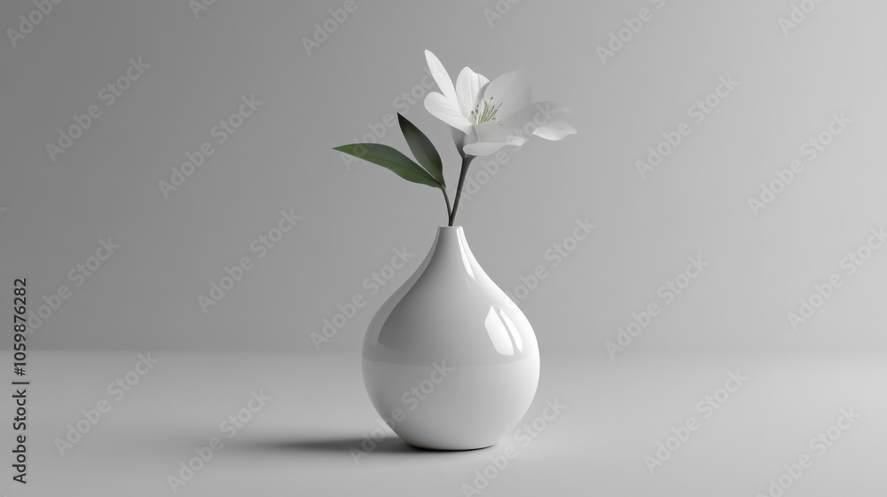 Aufkleber minimalist white vase with a single flower capturing serenity and simplicity in design