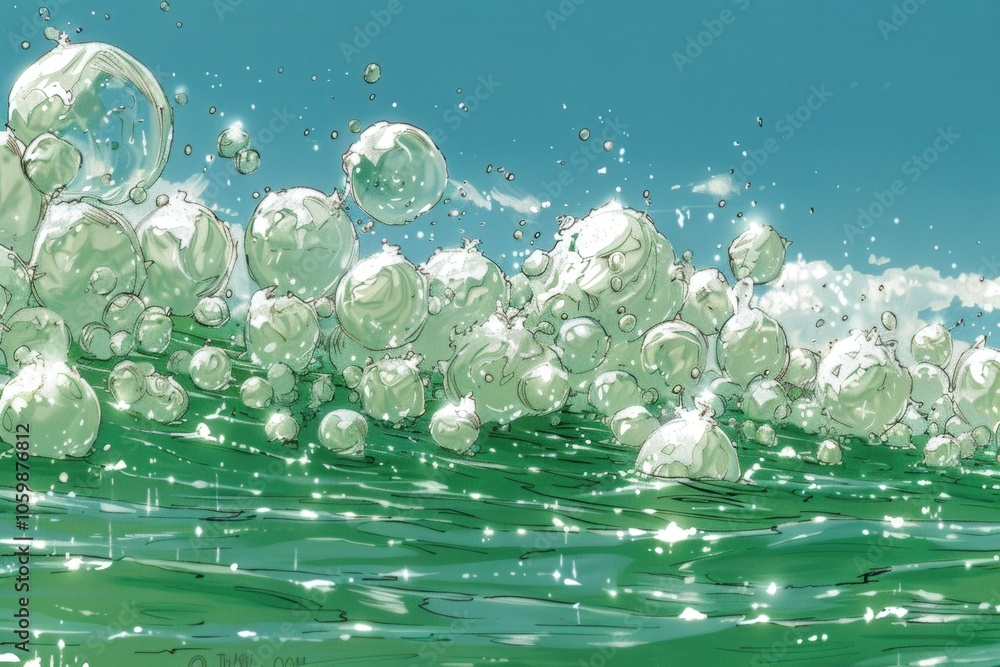 Poster a large number of bubbles are floating in the water