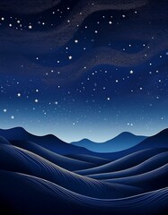 Obraz premium A starry night sky above a rolling, blue mountain range.