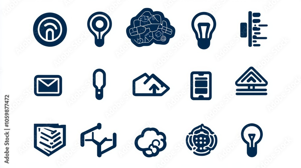 Aufkleber blue line icons set website development technology business communication data app