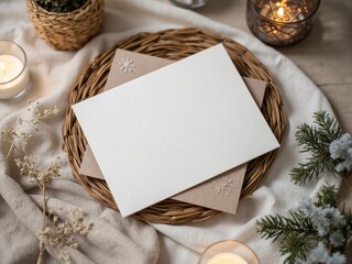 hobo-style stationary card mockup for wedding or festive season in earthy neutrals and warm browns, Scandinavian-inspired design
