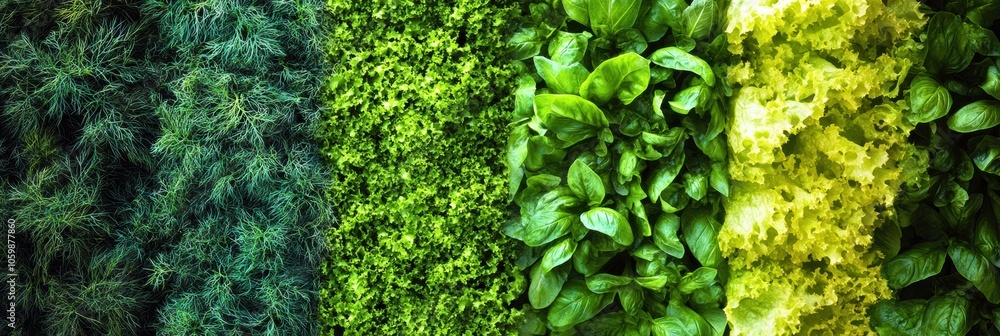 Poster a vibrant collection of fresh lettuce, fragrant dill, and aromatic basil is beautifully displayed on