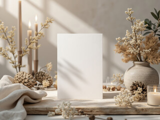 hobo-style stationary card mockup for wedding or festive season in earthy neutrals and warm browns, Scandinavian-inspired design