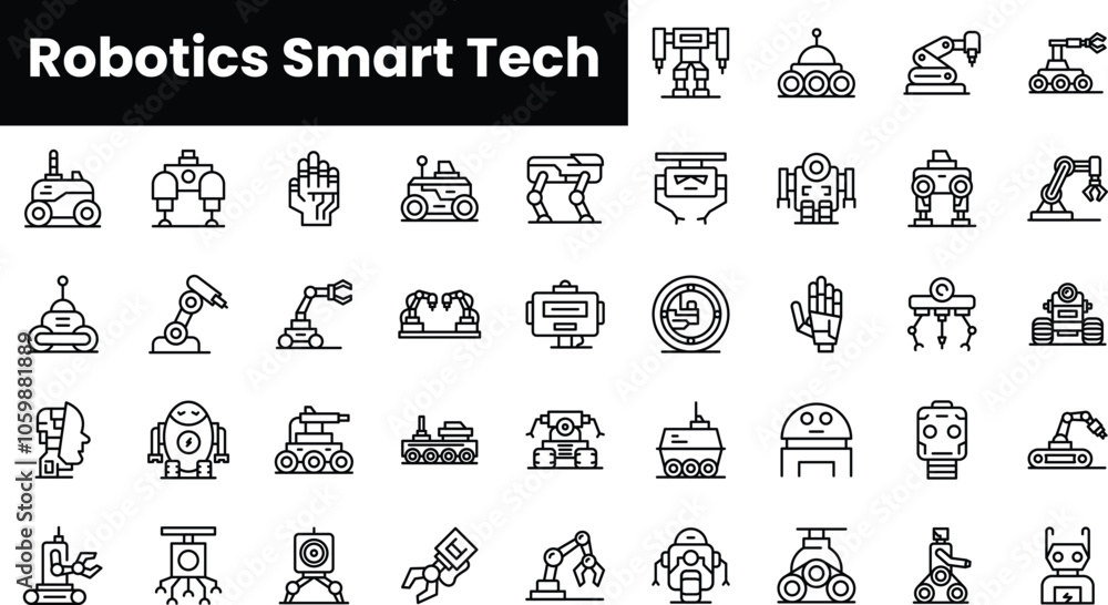 Poster set of outline robotics smart tech icons