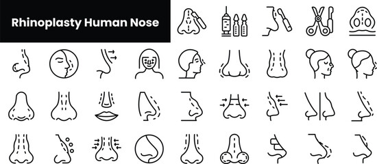Set of outline rhinoplasty human nose icons