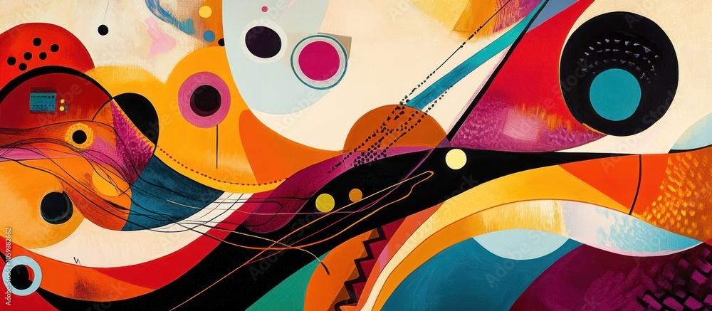 Poster abstract art with colorful shapes and lines.