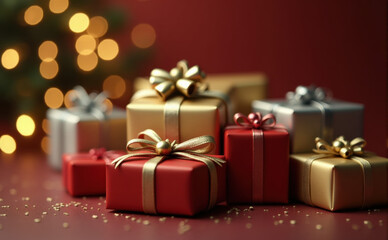 Obraz premium red gift box with golden ribbon