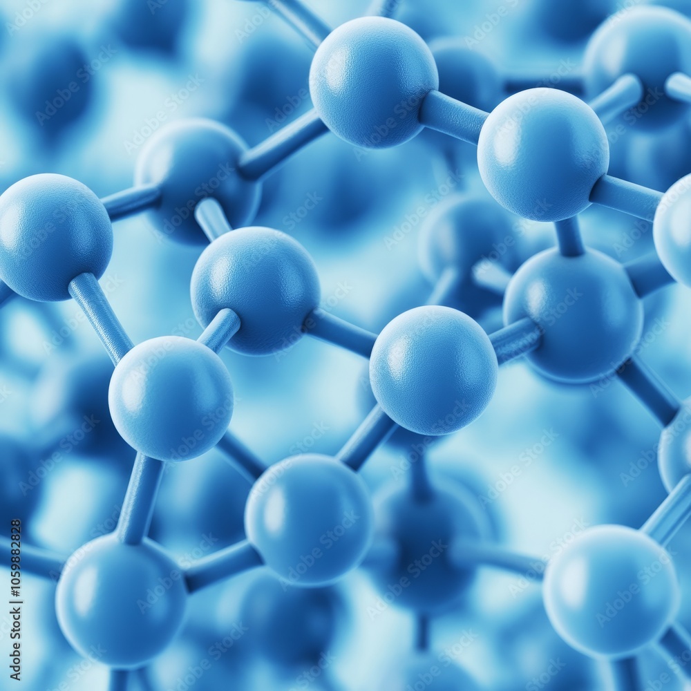 Poster abstract 3d rendering of a blue molecule structure.