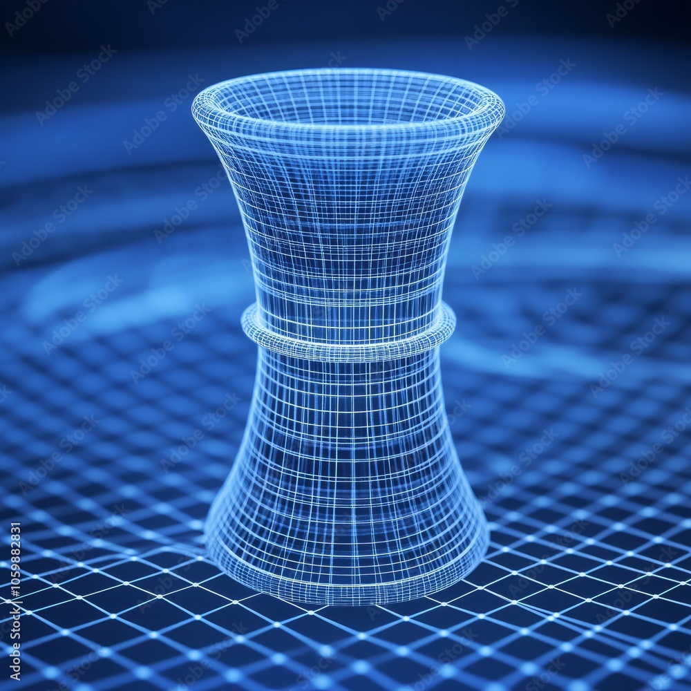 Poster abstract 3d wireframe structure of a modern cooling tower.