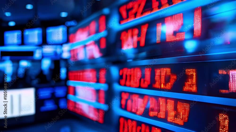 Poster close up of a red led display with stock prices.