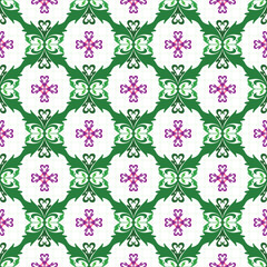 Obraz premium Geometric Floral Pattern with Green and Purple Symmetry