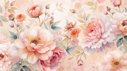 Beautiful watercolor floral arrangement with peonies and roses for elegant designs and backgrounds