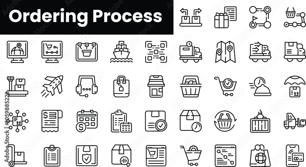 Poster set of outline ordering process icons