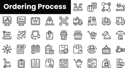 Set of outline ordering process icons