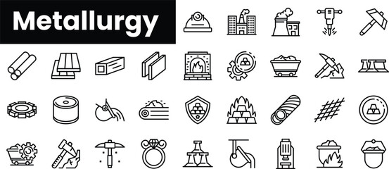 Set of outline metallurgy icons