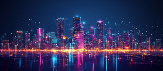 Obraz premium smart city panorama in futuristic digital polygonal style