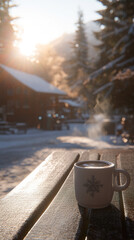 Winter photo with tasty hot drink, coffee, cocoa