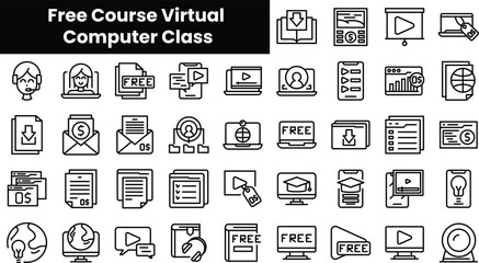 Set of outline free course virtual computer class icons