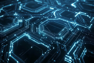 Obraz premium Futuristic hexagonal grid pattern with a vibrant neon glow, ideal for sci-fi themes, technology visuals, and modern digital designs