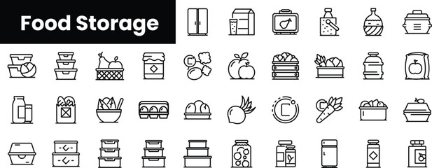 Set of outline food storage icons