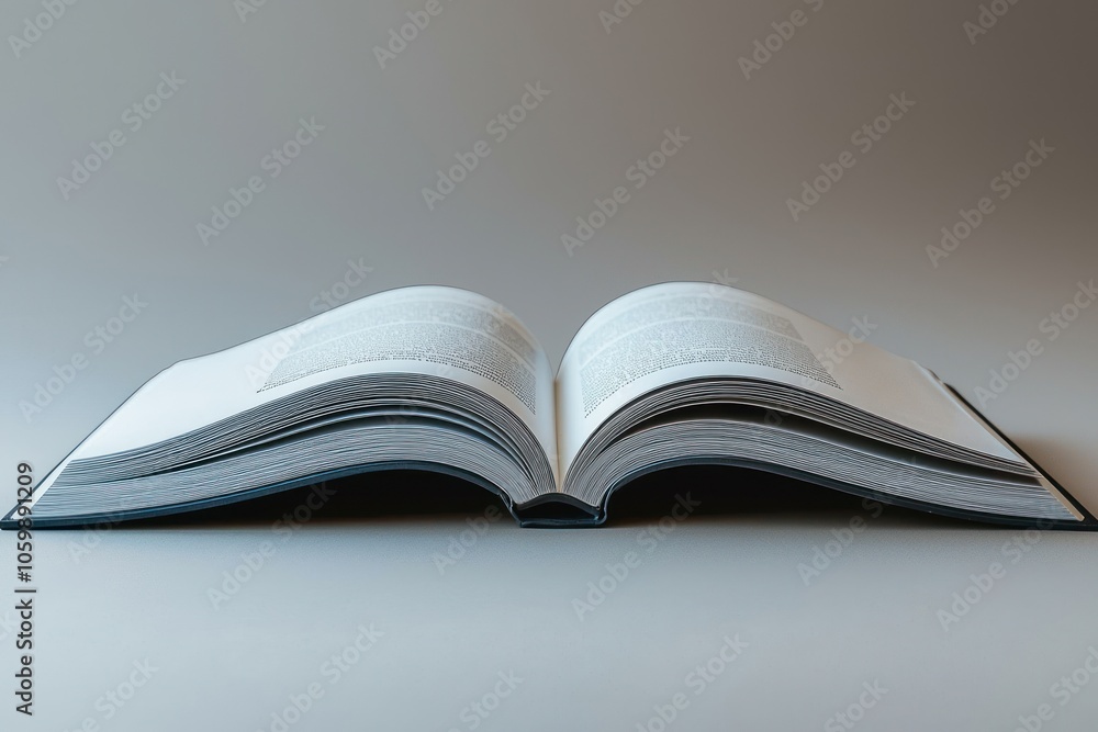Poster Open Book with Text Pages and Dark Binding on White Background