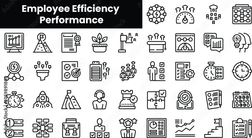 Poster set of outline employee efficiency performance icons