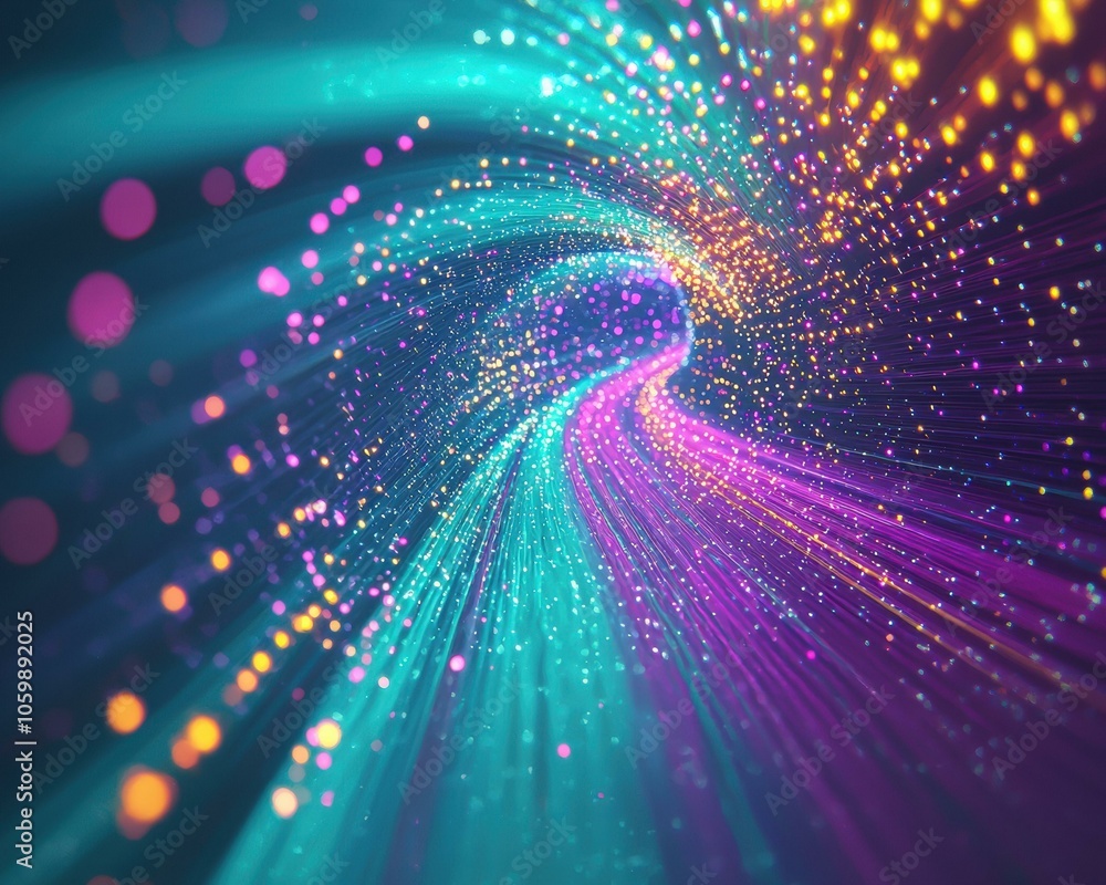 Poster a colorful abstract background with swirling lines and glowing particles. ai.