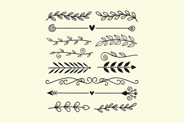 Obraz premium Black and White Elements with Hearts, Leaves, and Arrows .eps