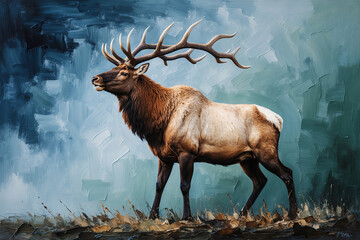 A noble elk in Expressionist Realism style. Created with generative AI technology