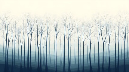 Obraz premium A serene, minimalist illustration of a forest with bare trees and a gradient background.