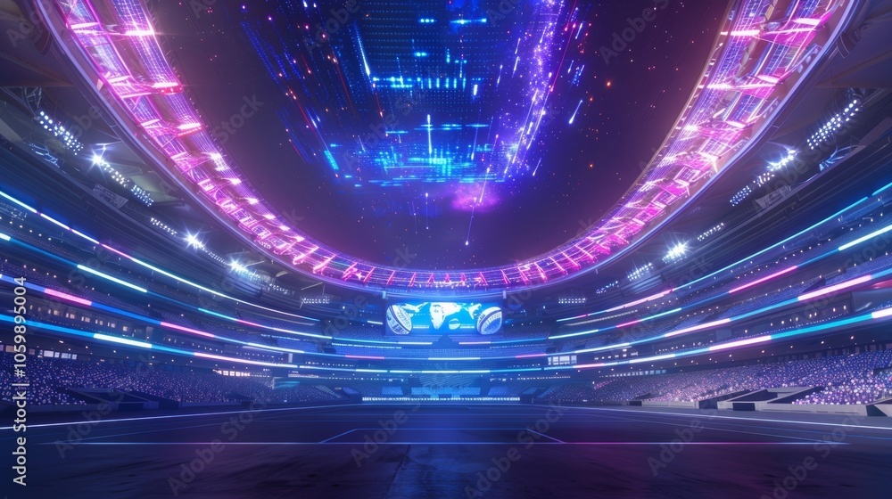 Poster futuristic stadium with augmented reality at global sports event, creating immersive experience with