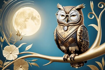 A sleepy owl in Art Deco style. Created with generative AI technology