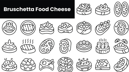 Set of outline bruschetta food cheese icons