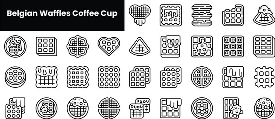Set of outline belgian waffles coffee cup icons