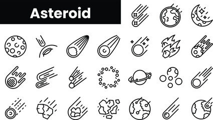 Set of outline asteroid icons