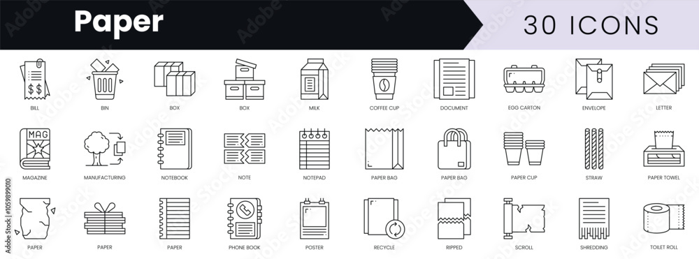 Poster set of outline paper icons. minimalist thin linear web icon set. vector illustration.