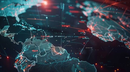 Technology world map on electronic screen Global network security system