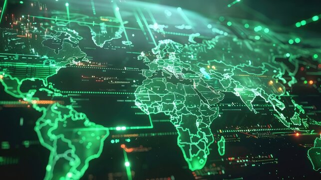 Technology world map on electronic screen Global network security system
