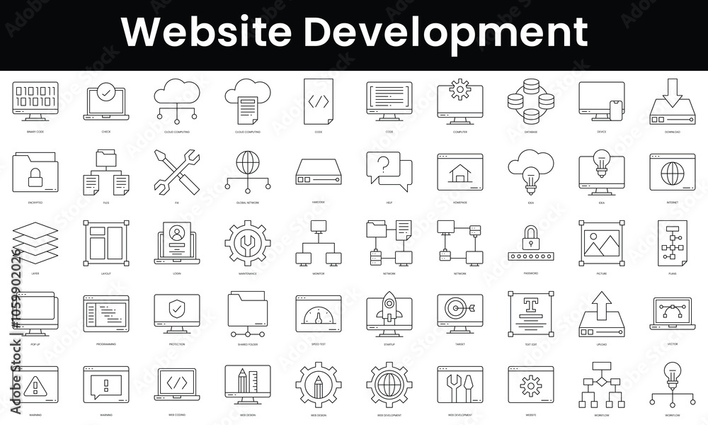 Poster set of outline website development icons. minimalist thin linear web icon set. vector illustration.