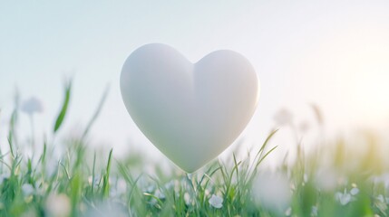 warm cream-colored backdrop, 3d grass heart floating gracefully, photorealistic lawn texture, soft shadowing, environmental love message, botanical precision rendering