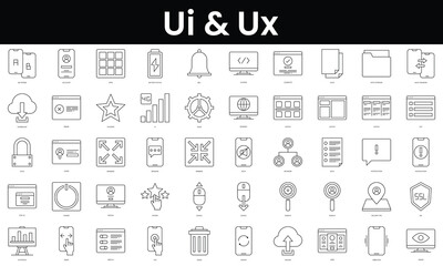 Set of outline ui and ux icons. Minimalist thin linear web icon set. vector illustration.