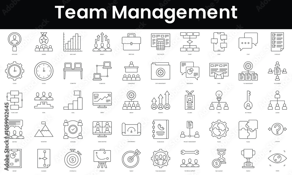 Poster set of outline team management icons. minimalist thin linear web icon set. vector illustration.