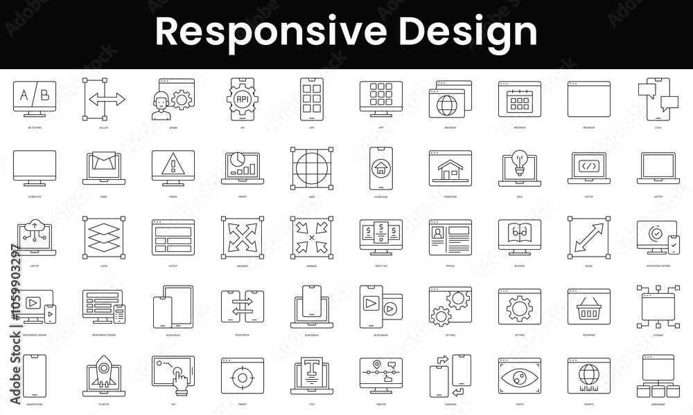 Poster set of outline responsive design icons. minimalist thin linear web icon set. vector illustration.