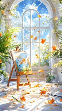Autumn Leaves Fall on Canvas.